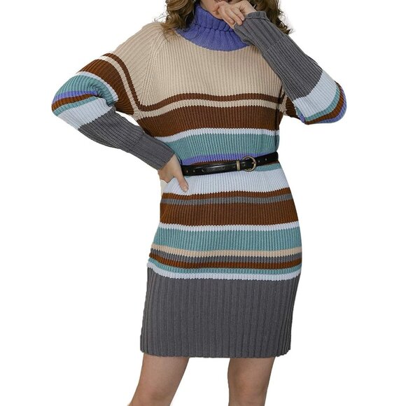 SIMPLEE Multicolor Striped Mock-Neck Women's Tunic Sweater NWT Size Medium - Picture 1 of 8